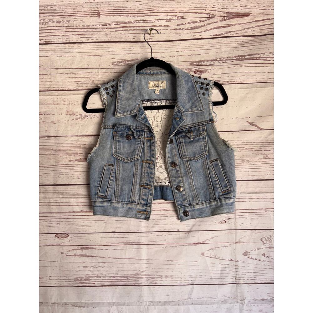 ChiQle Blue Denium Architect Jacket Sz M Floral Back